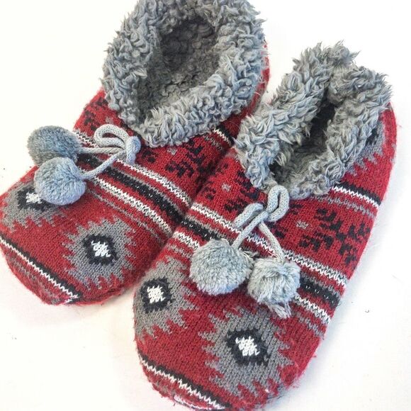Muk Luks Red Print Ballerina Slippers Sz M (7-8) - Picture 1 of 9
